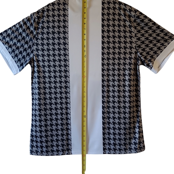 Men's black/gray houndstooth print short-sleeve zip front polo shirt size XL - Picture 7 of 8
